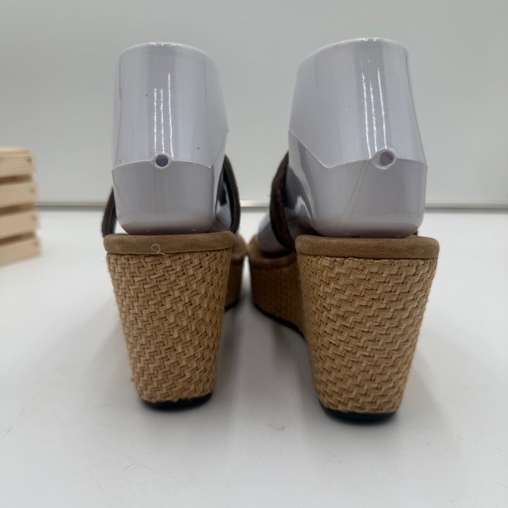 UGG Zamora Suede Woven Platform Thong Wedge Espadrille Sandals Size 7 Brown - Picture 4 of 7